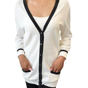 CHANEL Vintage 96P CC Mark Logo Cardigan Knit Button #46 White Black [106347]